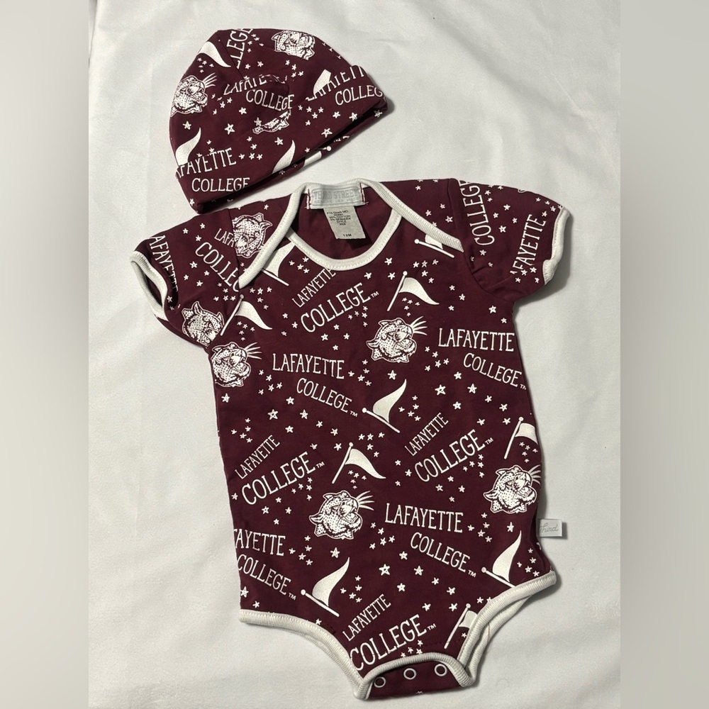 Lafayette College Maroon Baby Onesie and Hat Set Size 12 Months